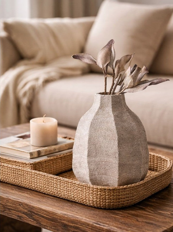 Stone petal decorative vase measuring 21 by 20 cm