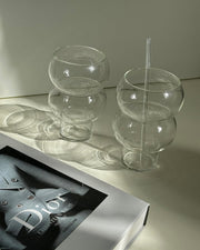 Set of 6 unique gourd-shaped borosilicate glass cups, 550ml each, with optional straws