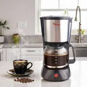 black coffee maker with 1.5L capacity and anti-drip function