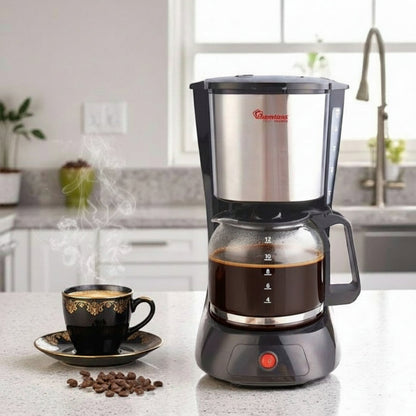 black coffee maker with 1.5L capacity and anti-drip function