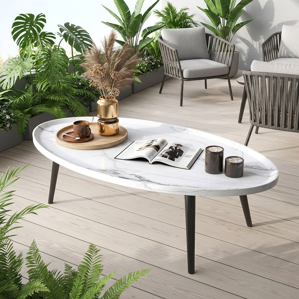 80 × 55 × 38cm Oval Wooden Coffee Table with Solid Wood Legs