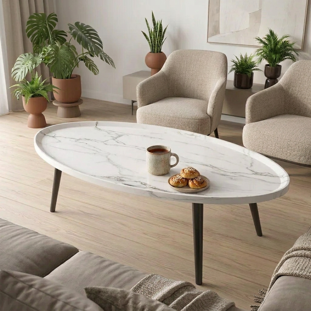 80 × 55 × 38cm Oval Wooden Coffee Table with Solid Wood Legs for Living Rooms and Home Offices available in Nairobi, Kenya