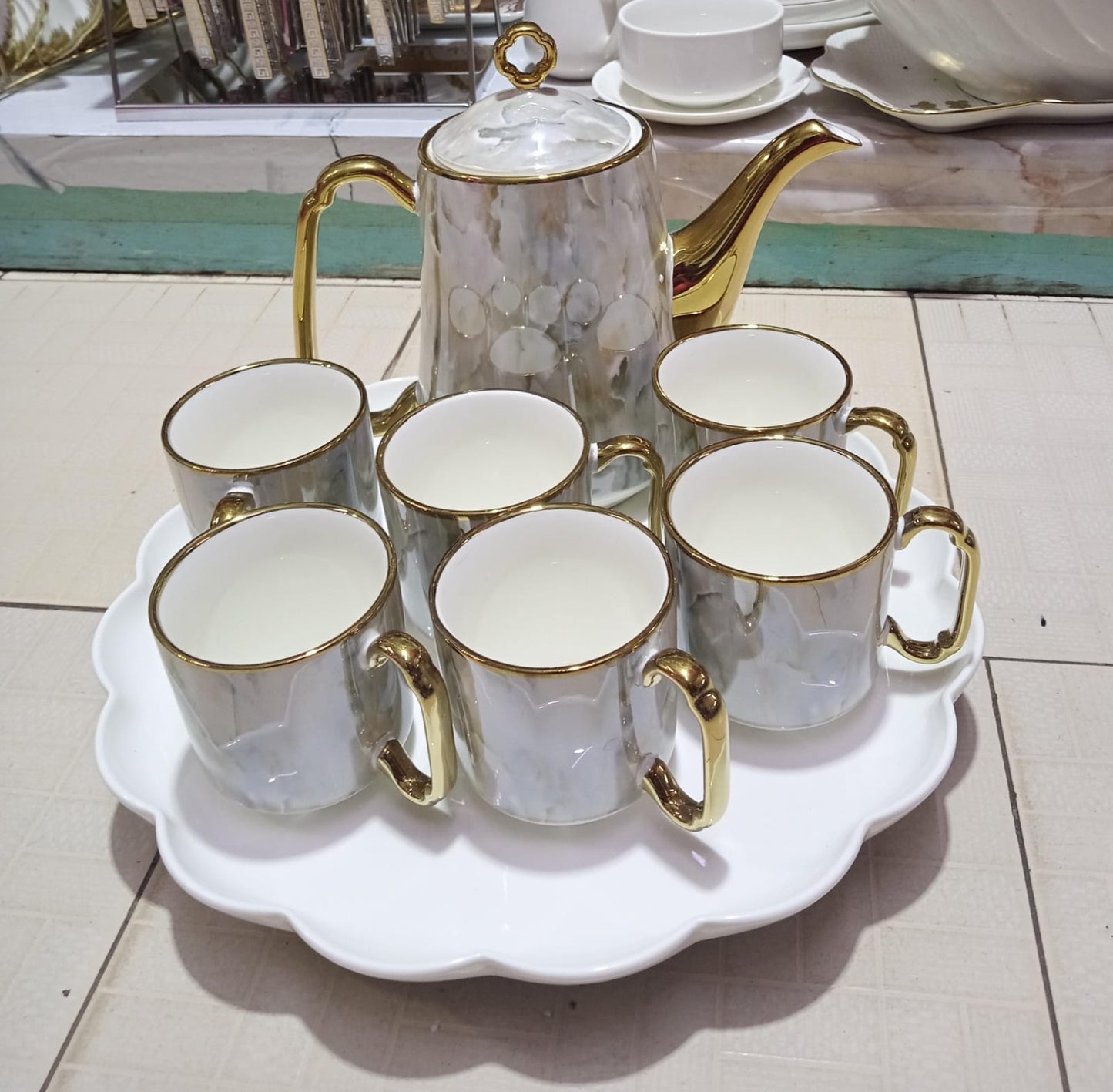 9PC Marble Tea Set