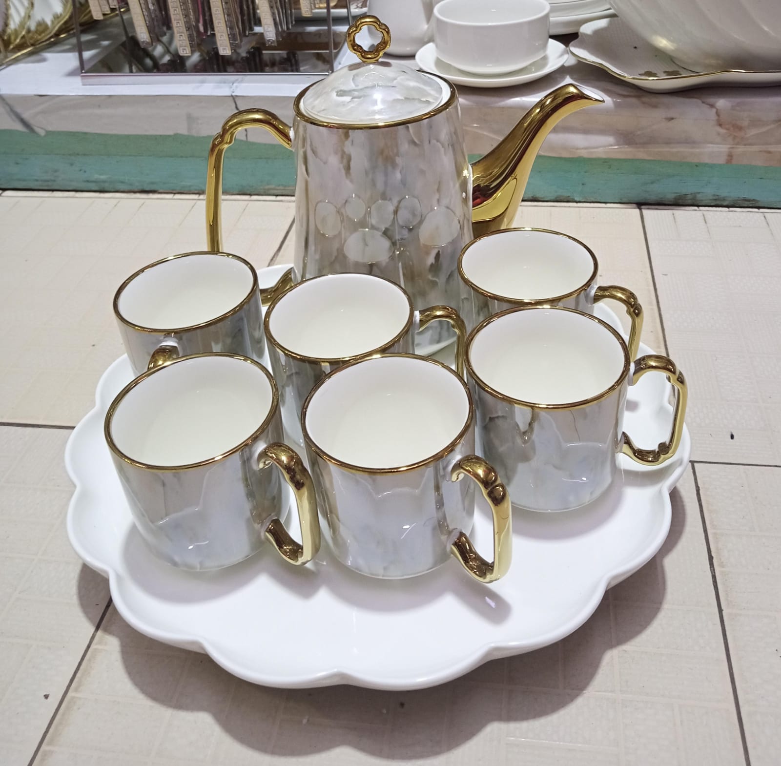 9PC Marble Tea Set