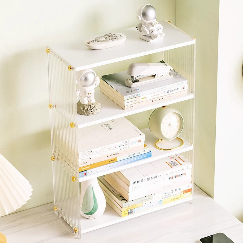 Multipurpose wood and acrylic storage rack measuring 48 × 34 × 15 cm for kitchen, bathroom, and home organization.