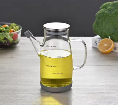 600ml High Borosilicate glass oil bottle with stainless steel lid.