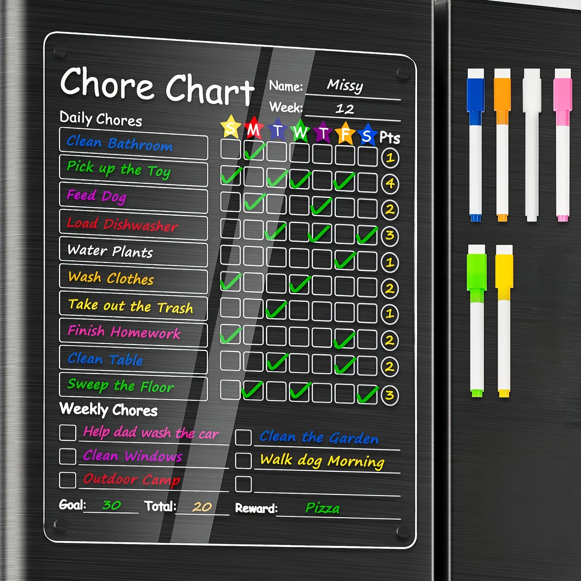 Magnetic chores planner board 30x40cm with assorted pens reusable task organiser for family schedules weekly planning reminders and household organisation