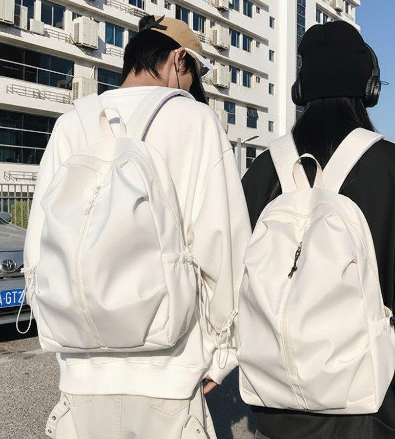 Oxford material laptop backpack in beige, black, or white with structured backpack design