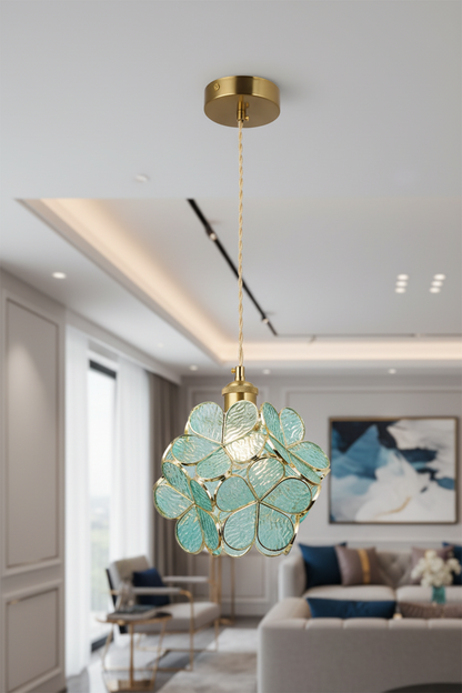 Floral Glass Pendant Light-PL 2520-GL-BL