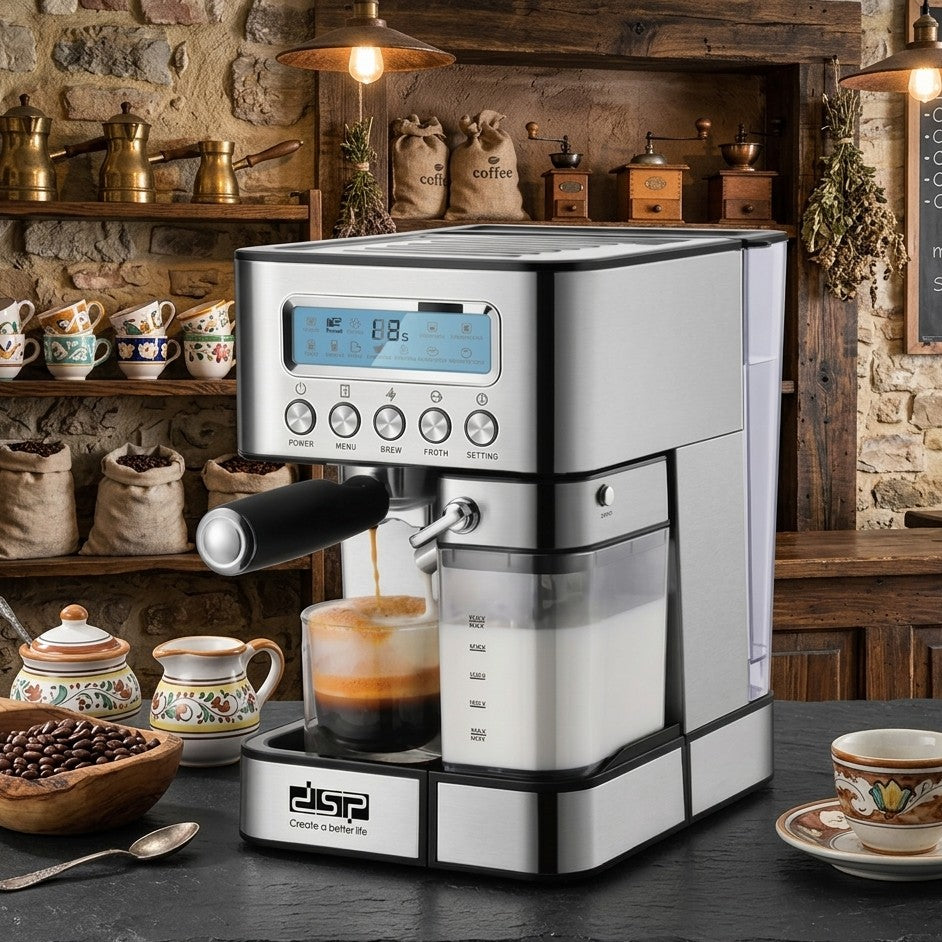 Espresso Coffee Maker with LCD Display and Automatic Milk Frother