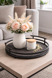 Rustic modern metal and wood round counter tray with 30cm diameter