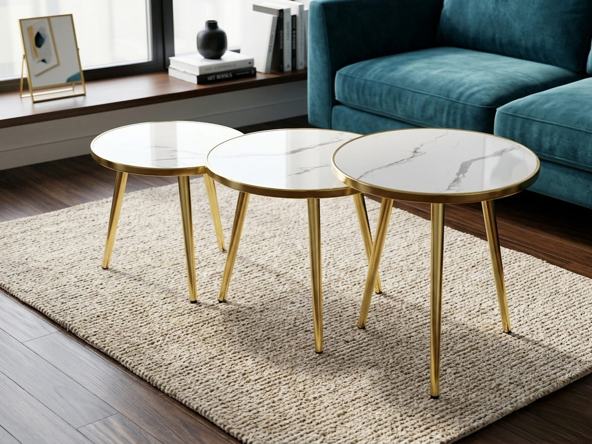 3 in 1 Nesting marble side stool set with Nordic minimalist design for modern home décor
