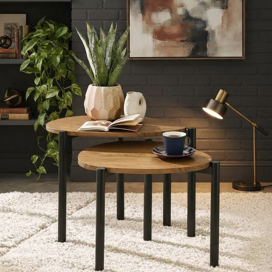 3Pc Oblong Nesting Tables with Dark Walnut Finish