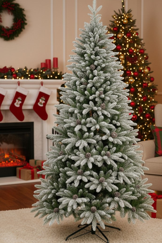 Pine Snow Flocked Christmas Tree With Cones