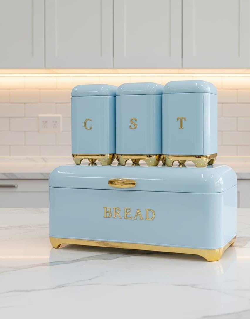 Nordic Bread Bin With 3 Canister Set