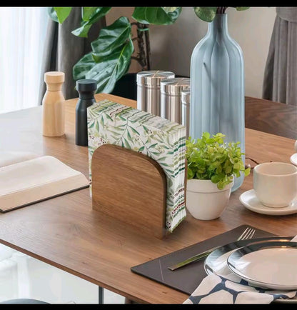 Wooden standing napkin holder designed for table and kitchen use with compact elegant design.