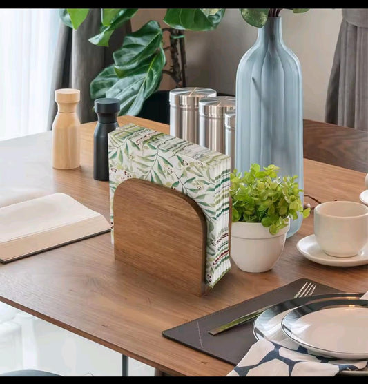 Wooden standing napkin holder designed for table and kitchen use with compact elegant design.