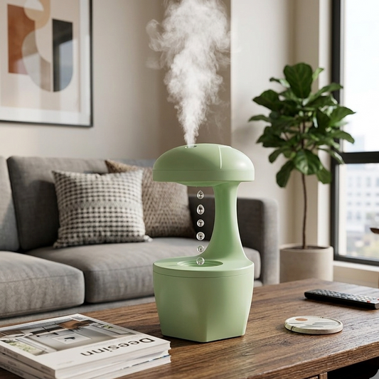 Anti gravity water droplets humidifier with 8000ml capacity, fine mist spray, and optical illusion water effect