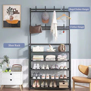 4 Layer Detachable Metal Shoe Rack with Hooks