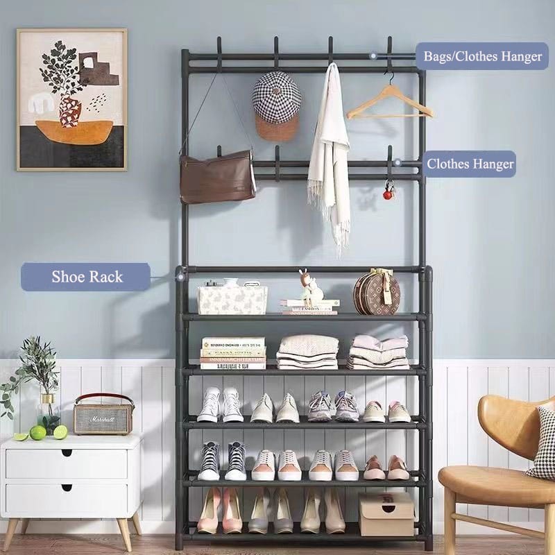 4 Layer Detachable Metal Shoe Rack with Hooks