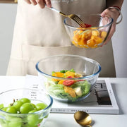 4500ml high borosilicate glass bowl for baking, serving, and food preparation.