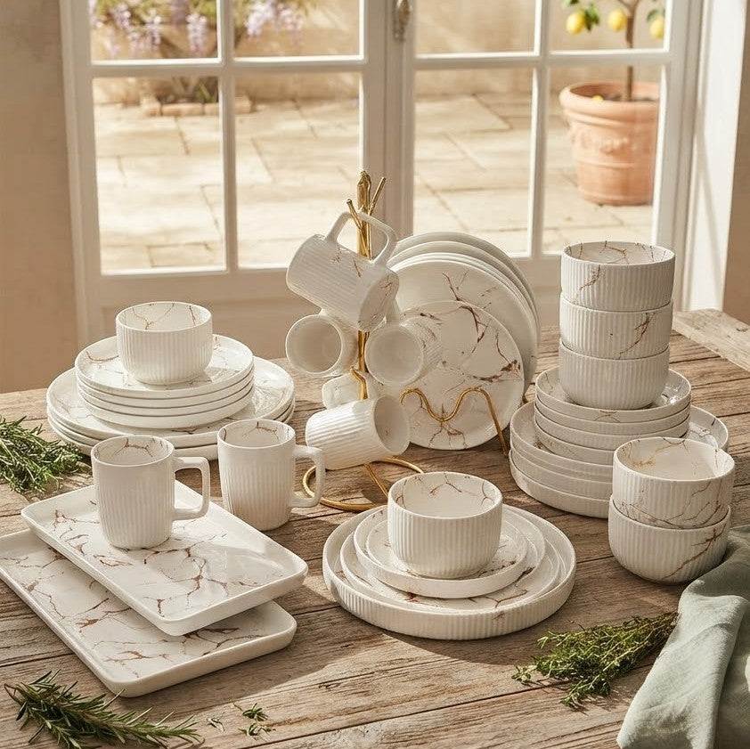 36Pc Ceramic Dinner Set with White Floral Design