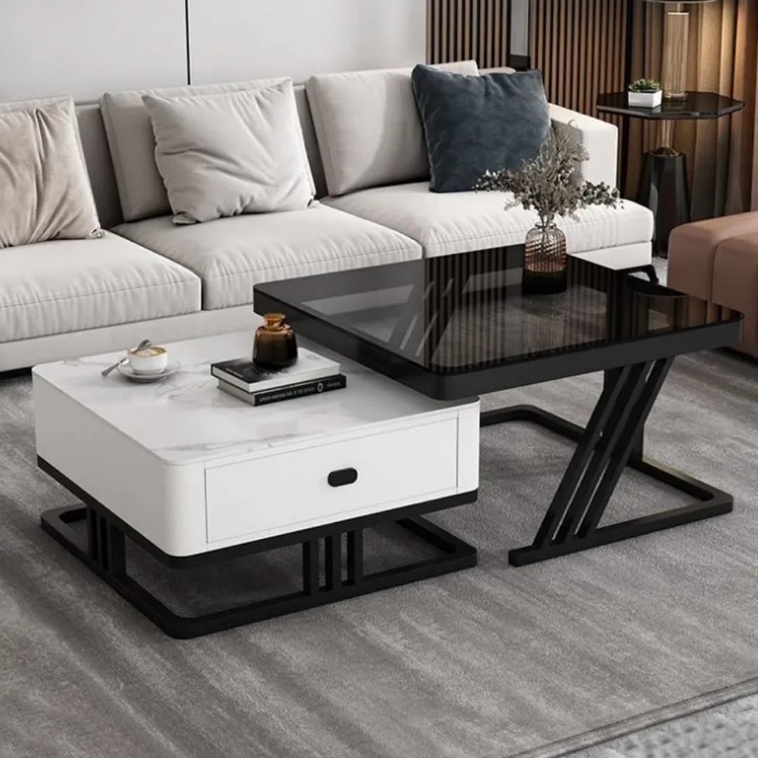 2 in 1 marble round coffee table with shiny glossy top for modern multifunction living room furniture use