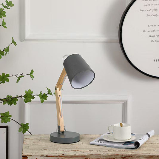 Adjustable wooden desk lamp with metal shade, modern lighting for study desk, office, or bedside use. 💡