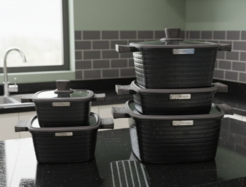 10Pcs Granite block cookware set in cream white and black colors