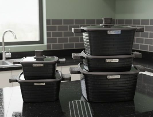 10Pcs Granite block cookware set in cream white and black colors