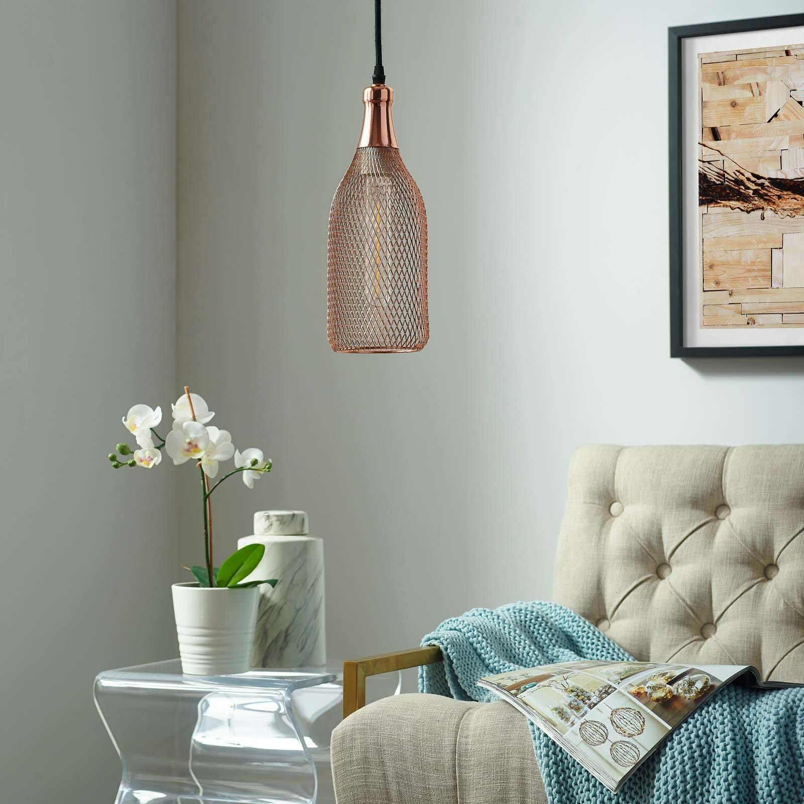 Modern rose gold iron pendant light with adjustable height for stylish interior lighting