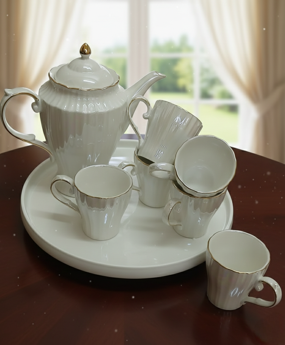 Nordic ceramic teaset with 1.3L kettle and 320ml cups for serving tea.