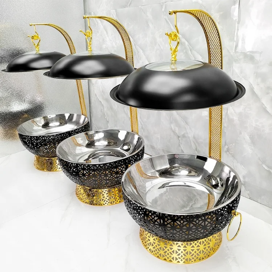 1Pc Black Stainless Steel Chafing Dish with Hanging Lid