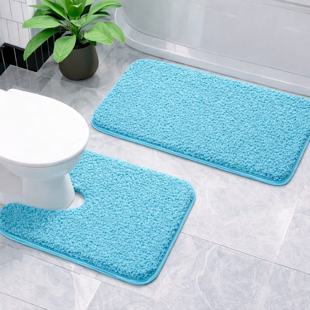 2-Piece ultra-soft plush bath mat set with rubber bottom in multiple colors