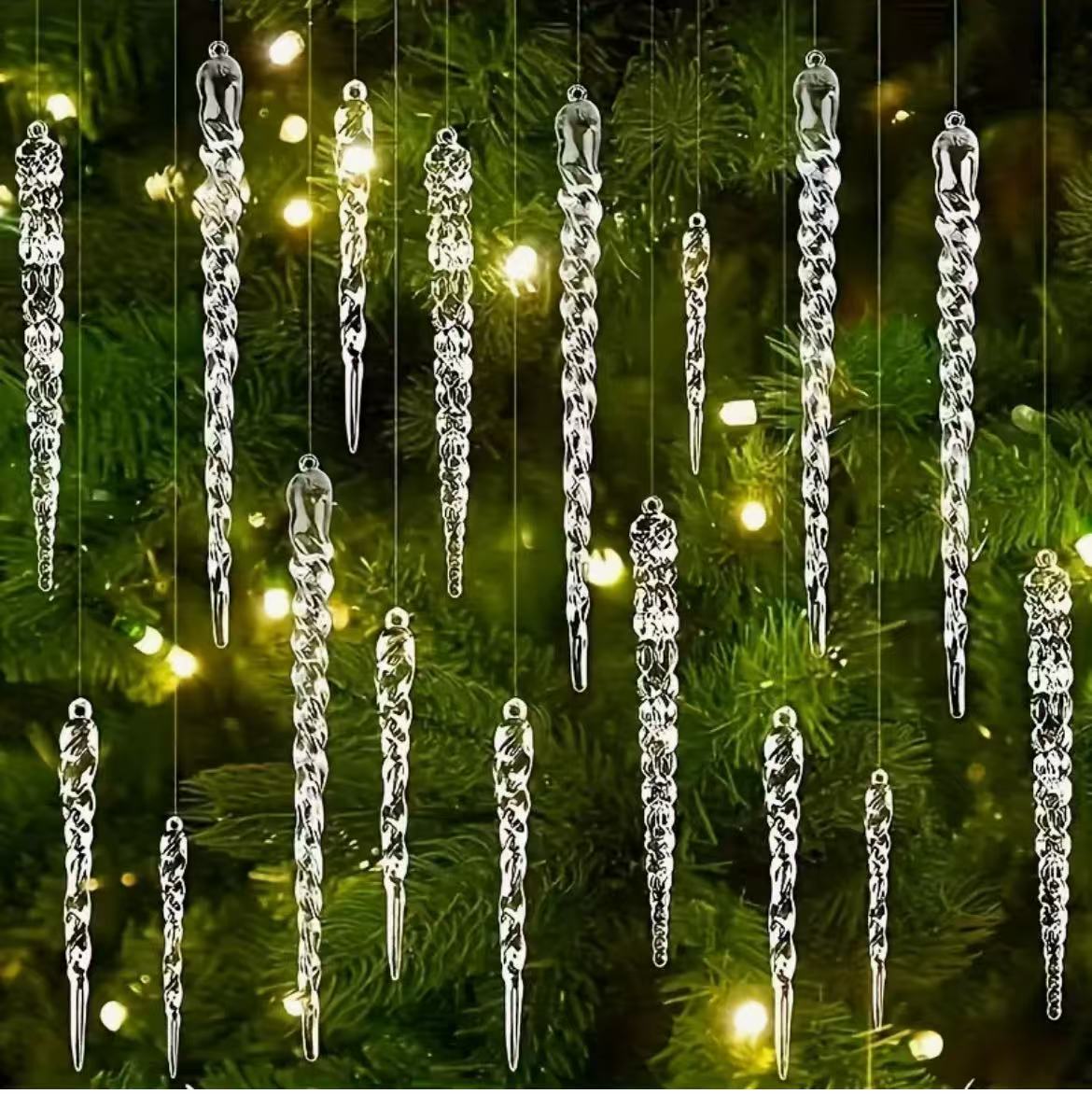 Set Of 12 Crystal Clear Icicle Ornaments