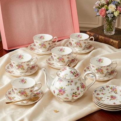 Bone Tea Set –Floral Gold Edge
