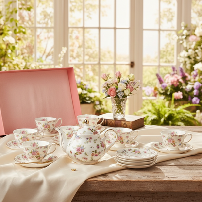 Bone Tea Set –Floral Gold Edge