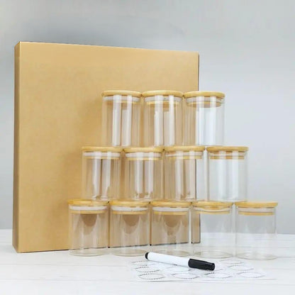 12Pcs Round Glass Spice Jar Set With Bamboo Lids