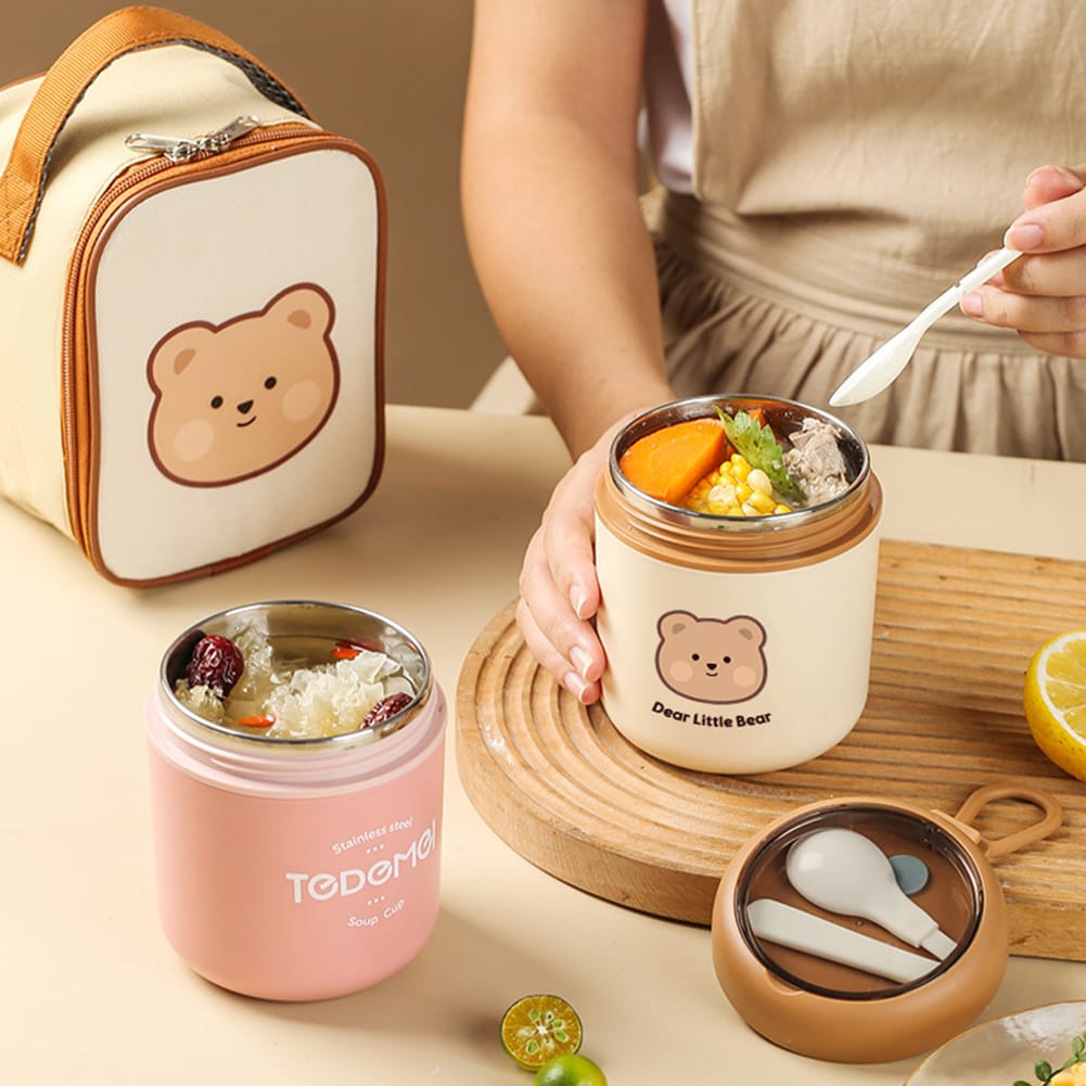 2-in-1 food flask thermos with matching insulated lunch bag for kids