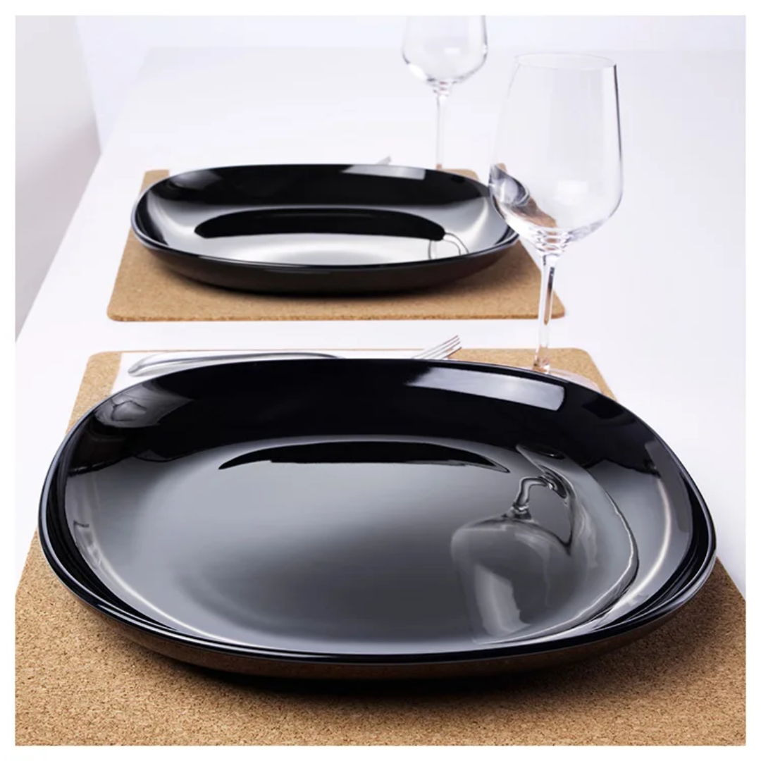 6Pcs Black Square Dinner Plates