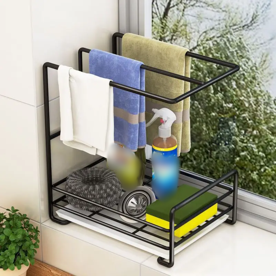 Black sink caddy soap dish holder with tray