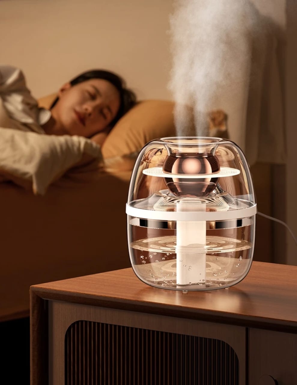 AeroGlow dual-mist humidifier with night light and large transparent water tank