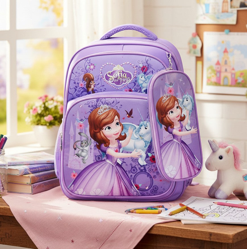 Cartoon-themed waterproof school backpack with pencil pouch, 42 × 14 × 30 cm