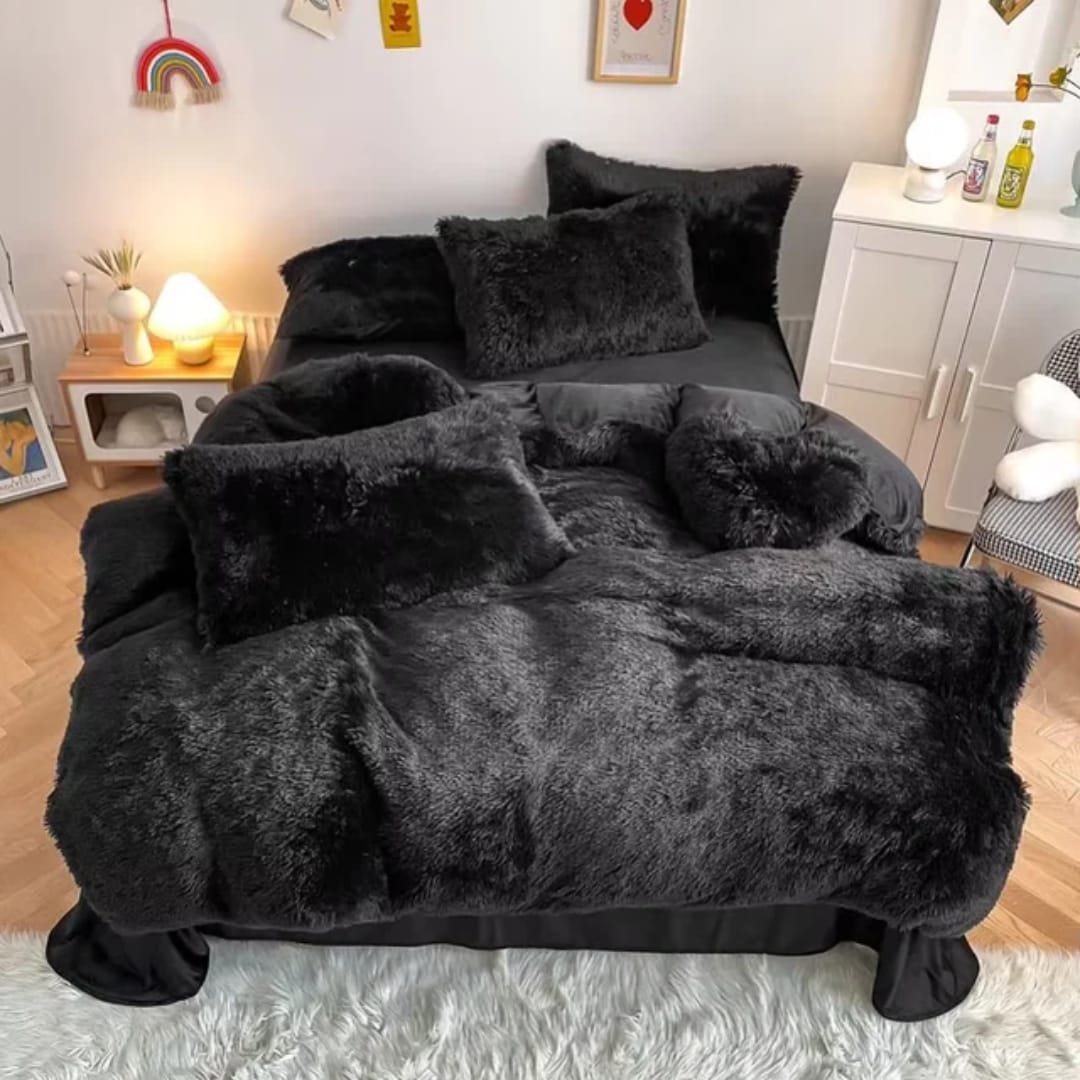 6Pc Velvet Plush Fluffy Duvet Set