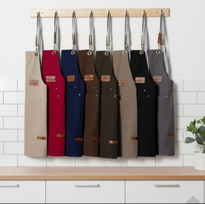 Durable kitchen apron available in assorted colors