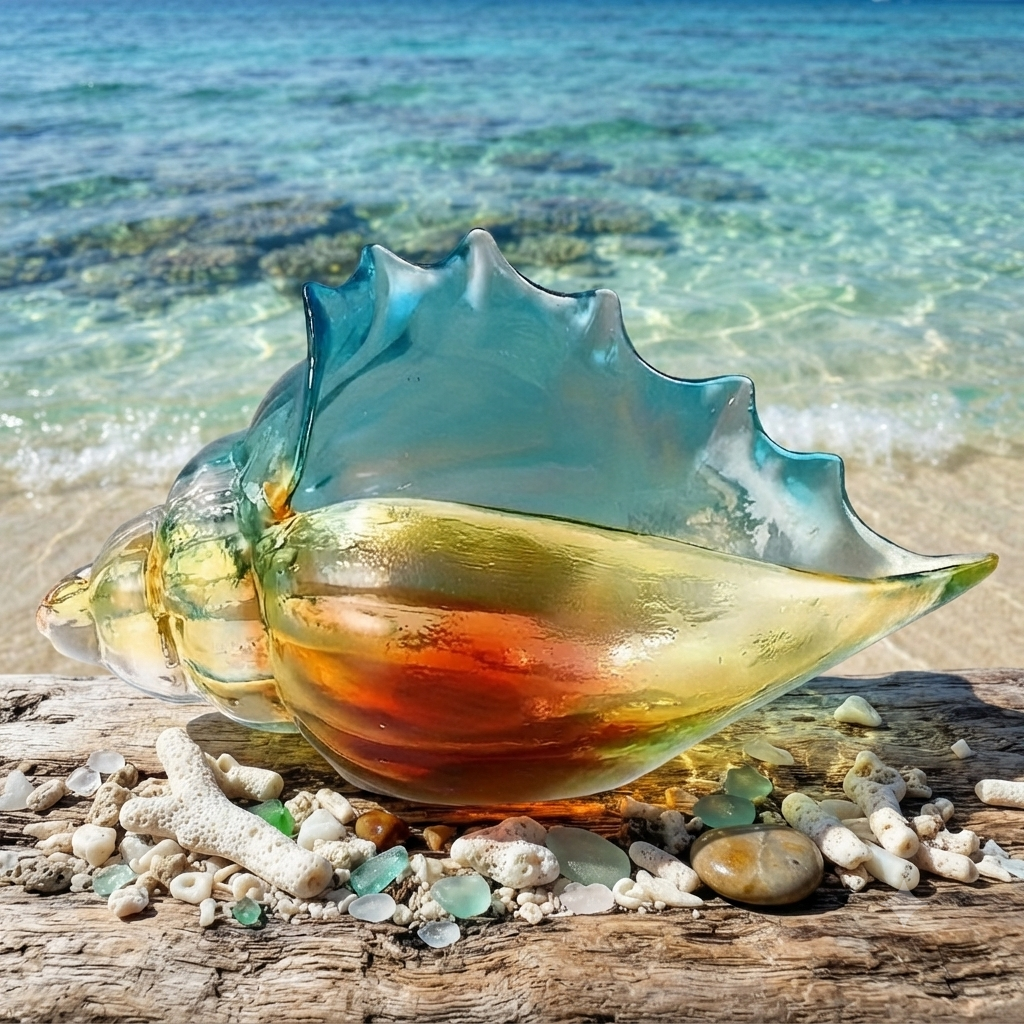 Hand Blown Glass Conch Shell Storage Bowl