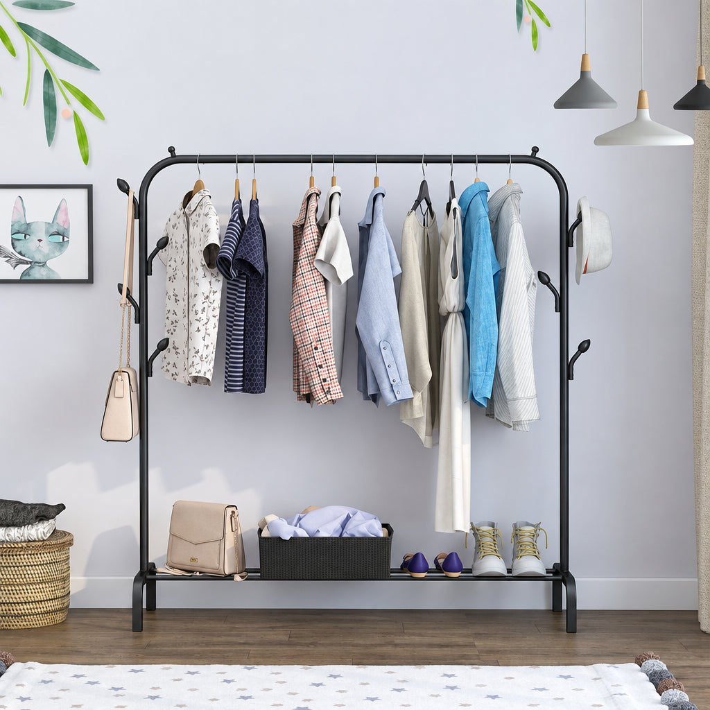 Single Pole Standing Clothes Drying Rack with Shoe Rack