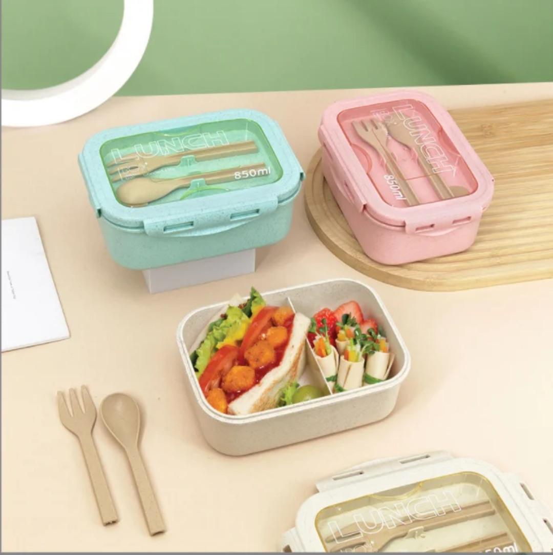 Bento Lunch Box with 2 Compartments and Spoon – 850ml