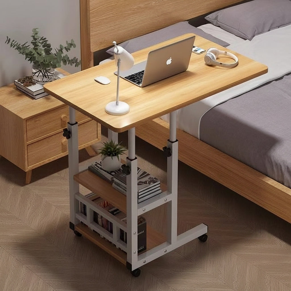 Adjustable C-Shaped Side Table With Wheels