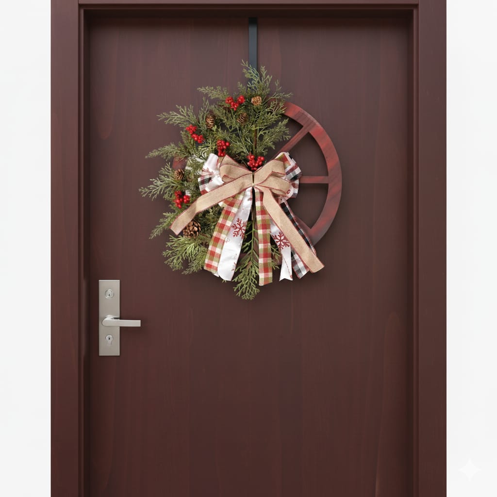 Christmas Rustic Wagon Wheel Wreath